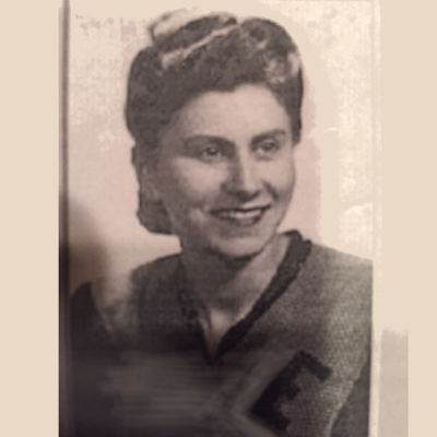 Gertrude Zoberman Kupfer wearing a sweater with the letter E as she is trying to pass as a Catholic named Elizabeth-courtesy David Kupfer-